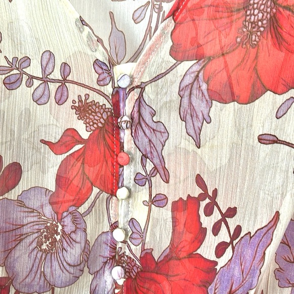 Mango Pink Floral Print Buttoned V-Neck Blouse - Picture 5 of 8